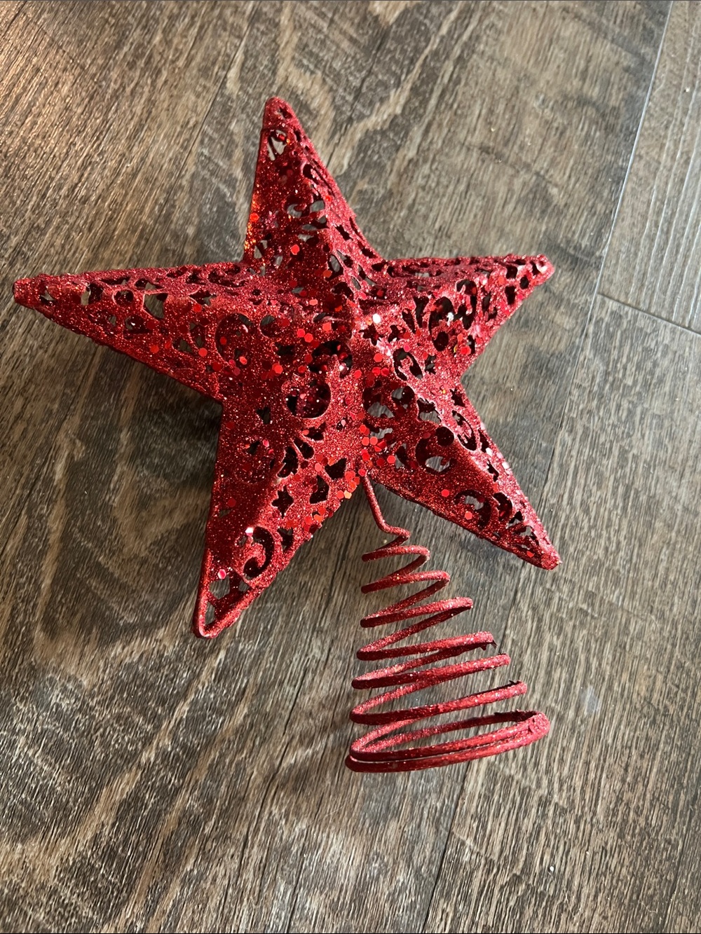 Red Glitter Star Tree Topper - Holiday Home Accent